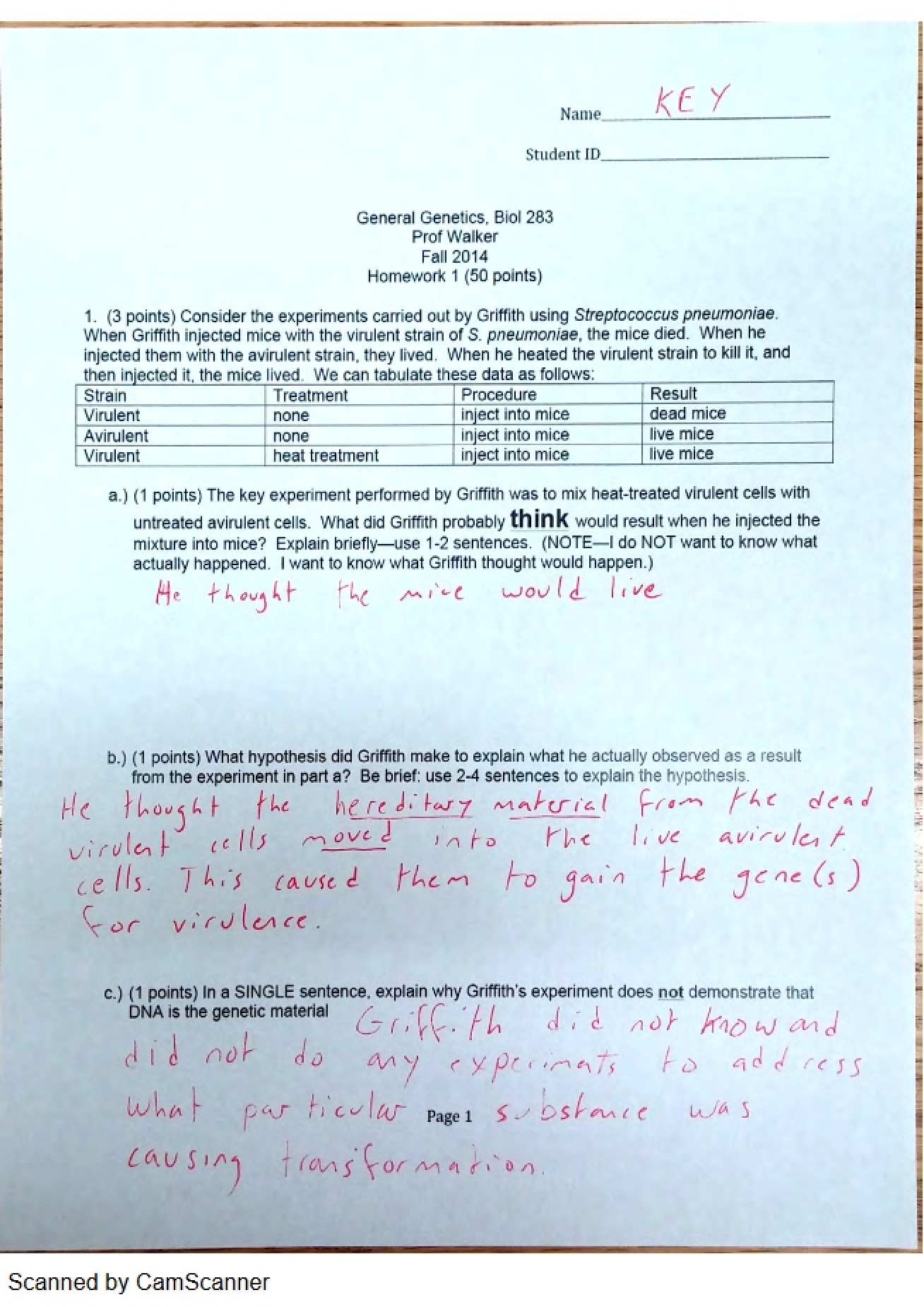 Solution Key for Assignment One