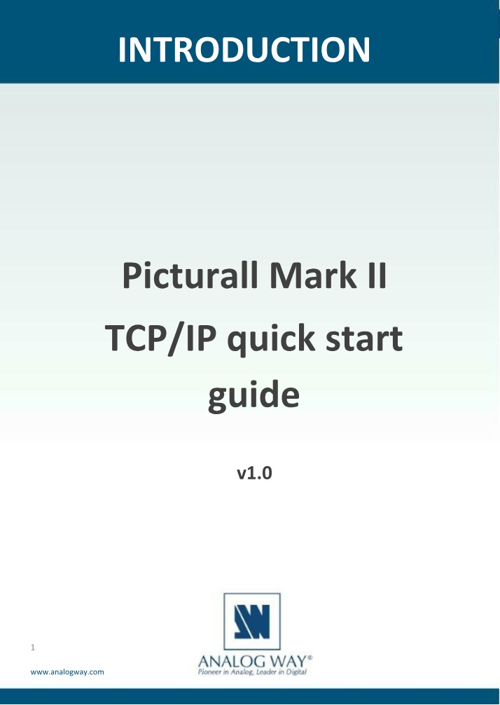 Picturall Mark II Series TCP-IP Quick Start Guide