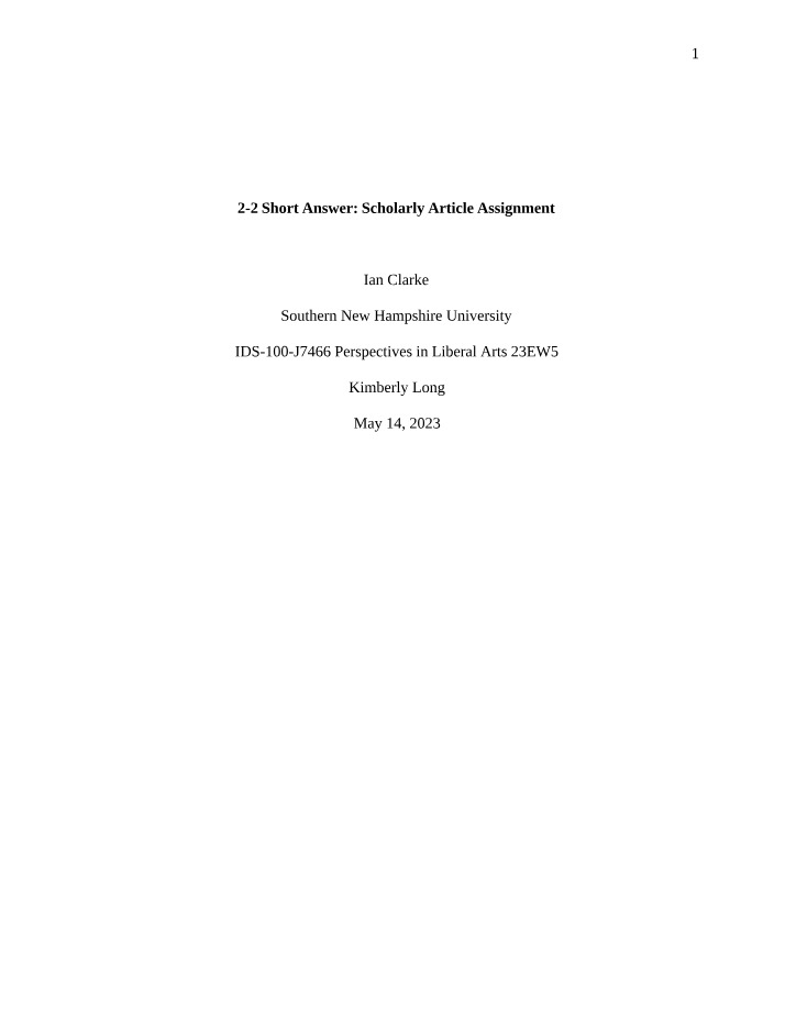 Assignment on Scholarly Articles