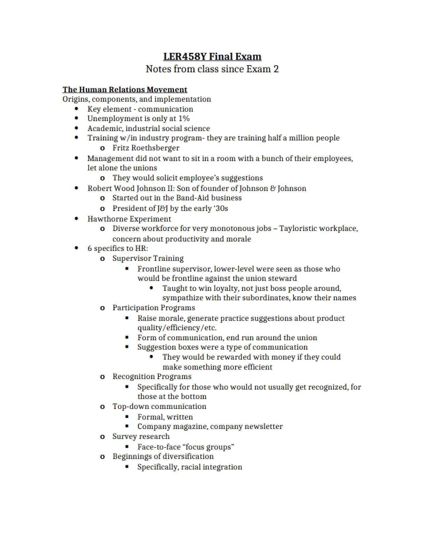 Class Notes Following Exam 2