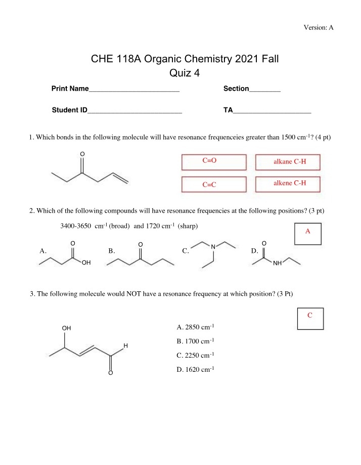 Bonds with Resonance Frequencies - Organic Chemistry Quiz 4