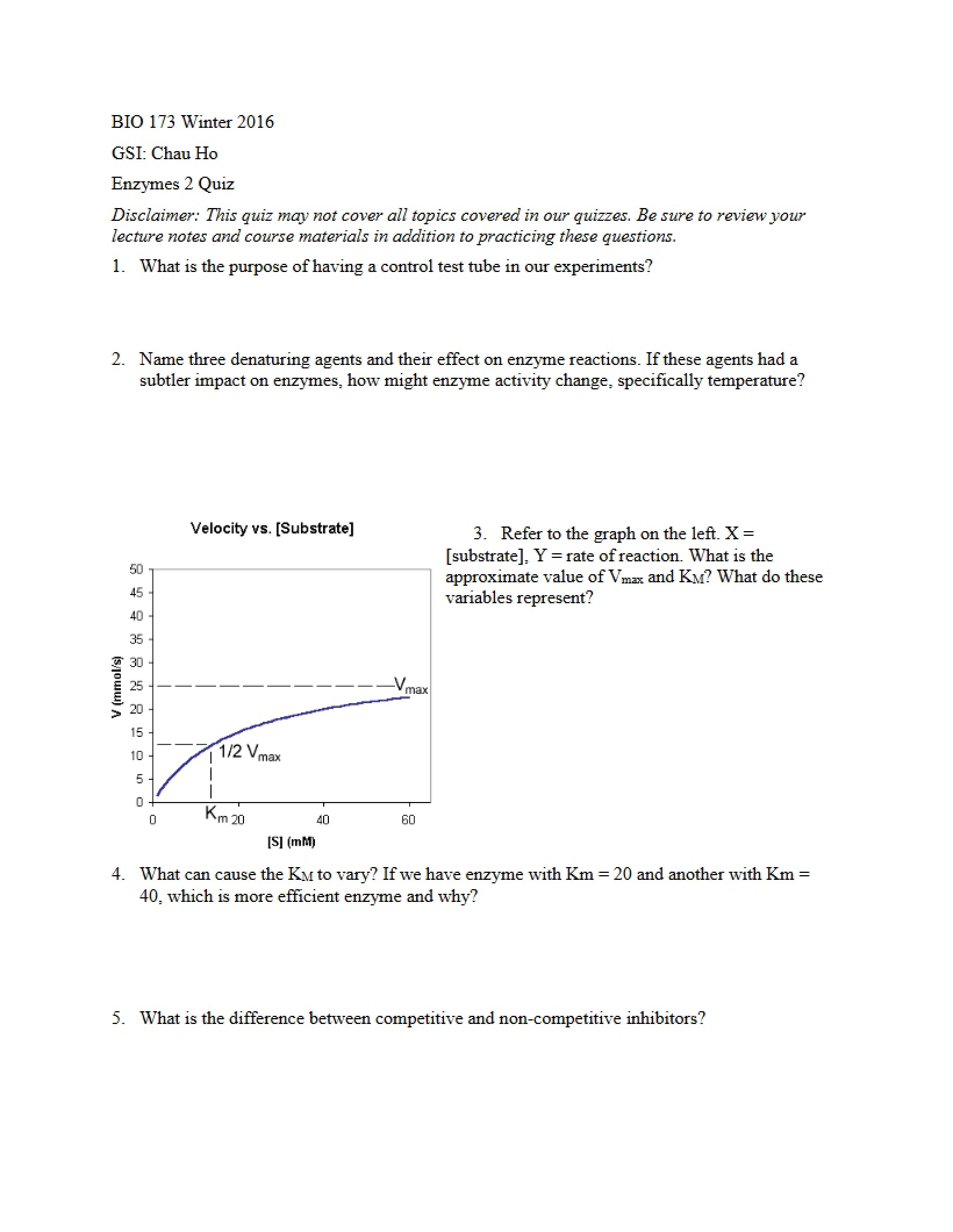 Enzyme Quiz 2 (Week 3 Winter 16)