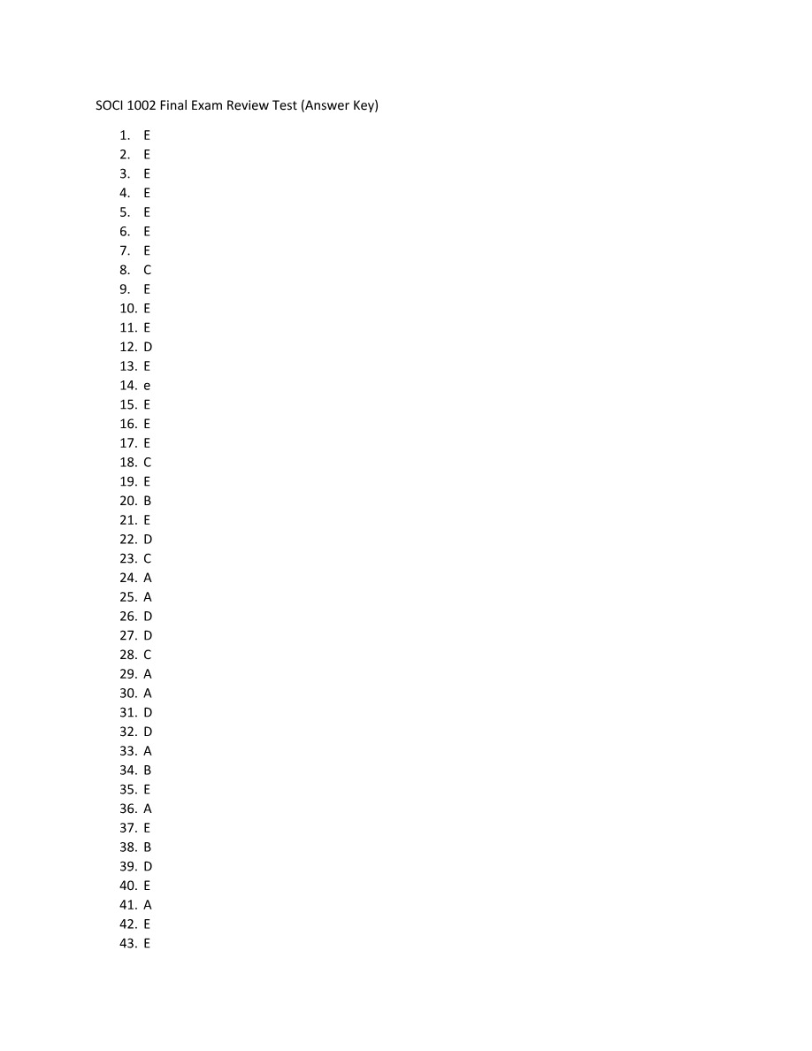 SOCI 1002 Final Exam Review and Answer Key