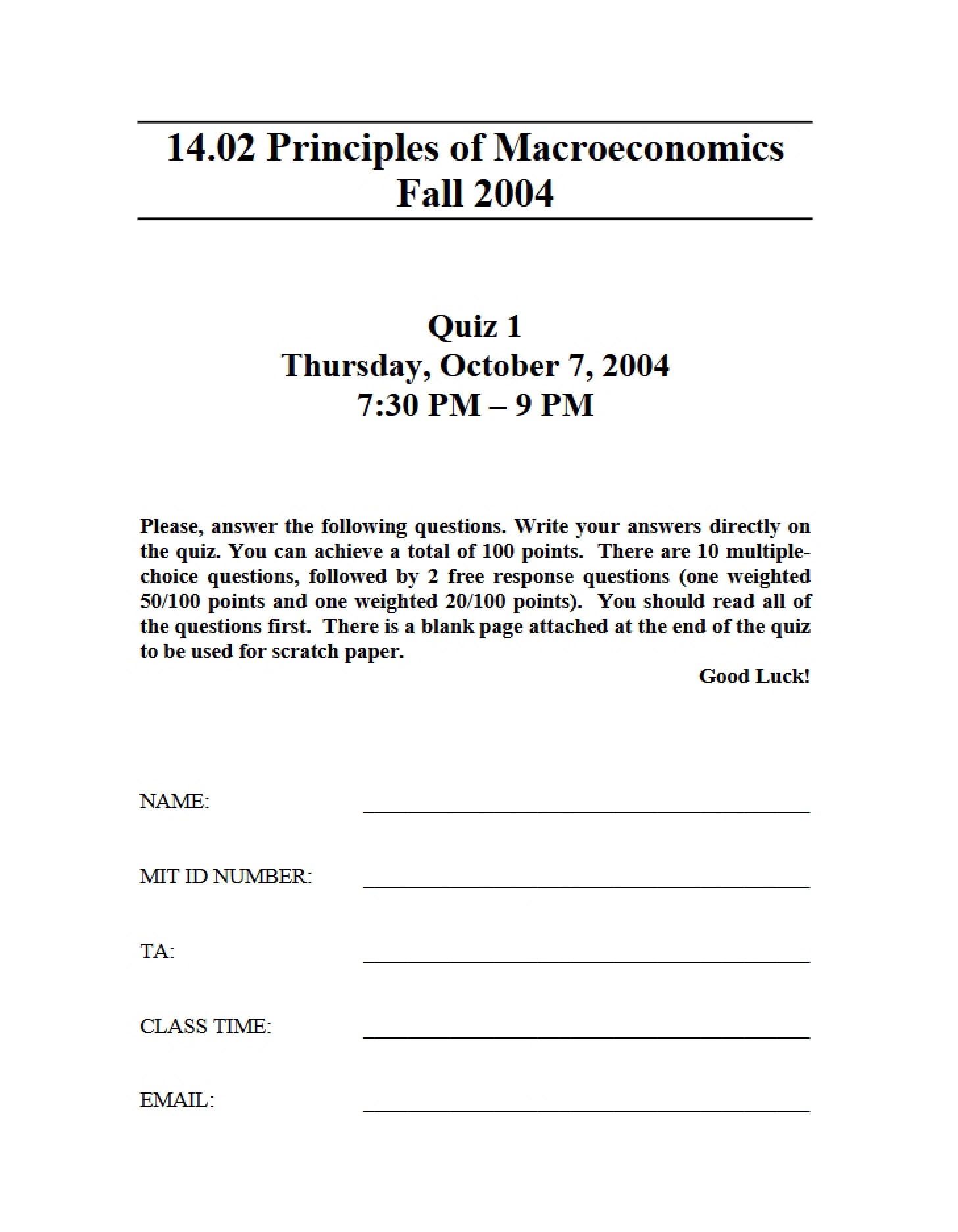 Test One (Quiz)