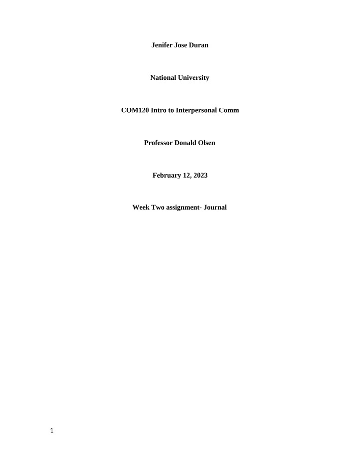 Week Two Journal - Family Insights and Interpersonal Communication