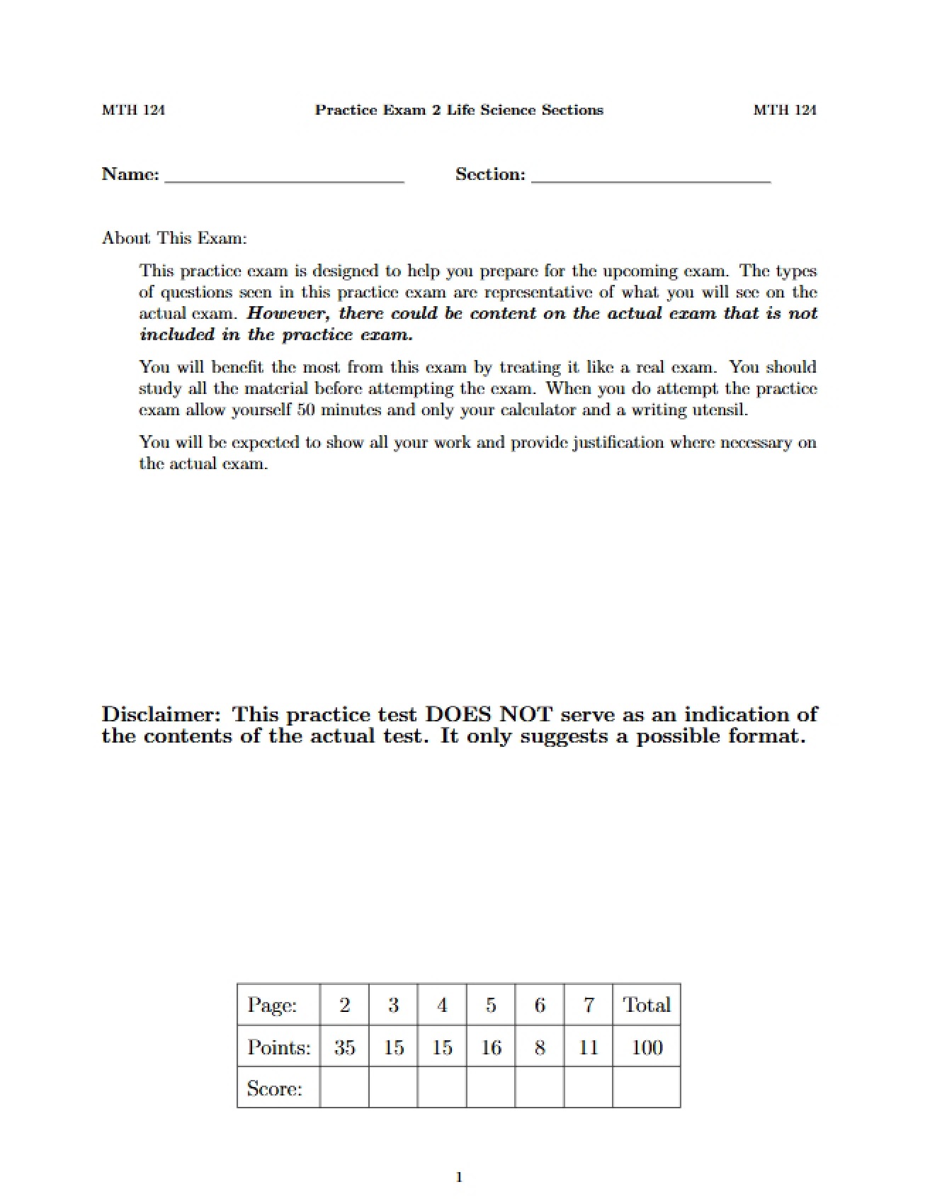 Key for Life Science Practice Exam 2