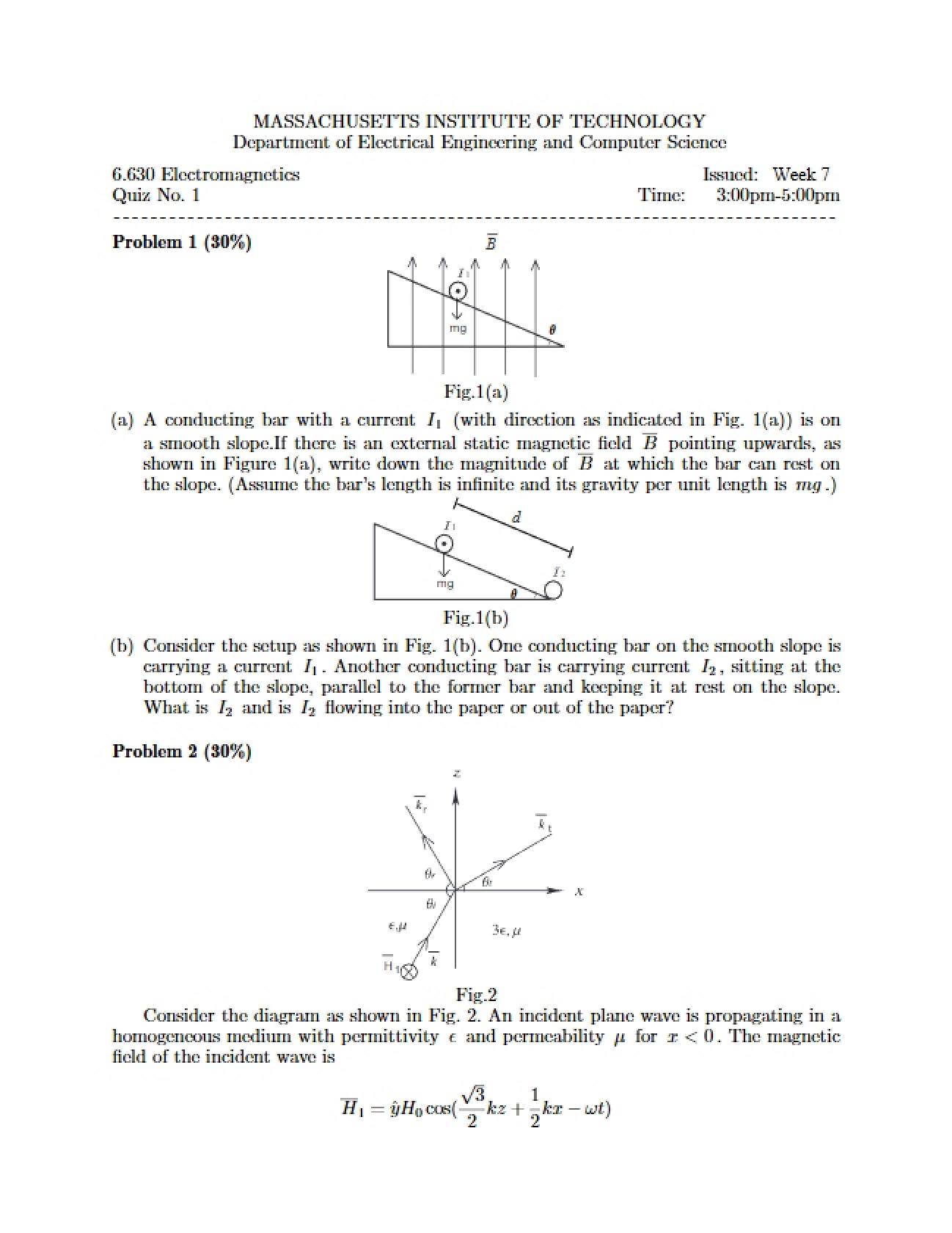 Examination Quiz Number One