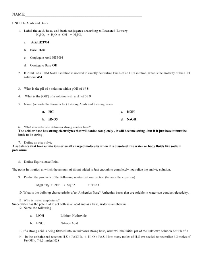 Acids and Bases - Naming, Equilibrium, and Reactions