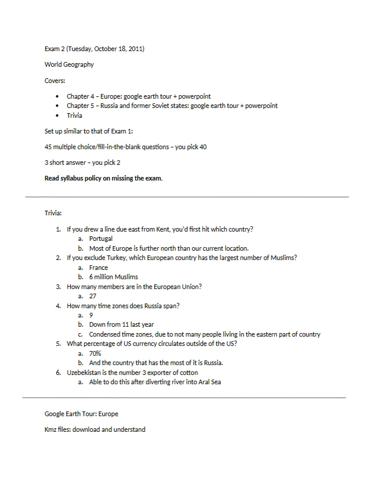 World Geography Exam 2