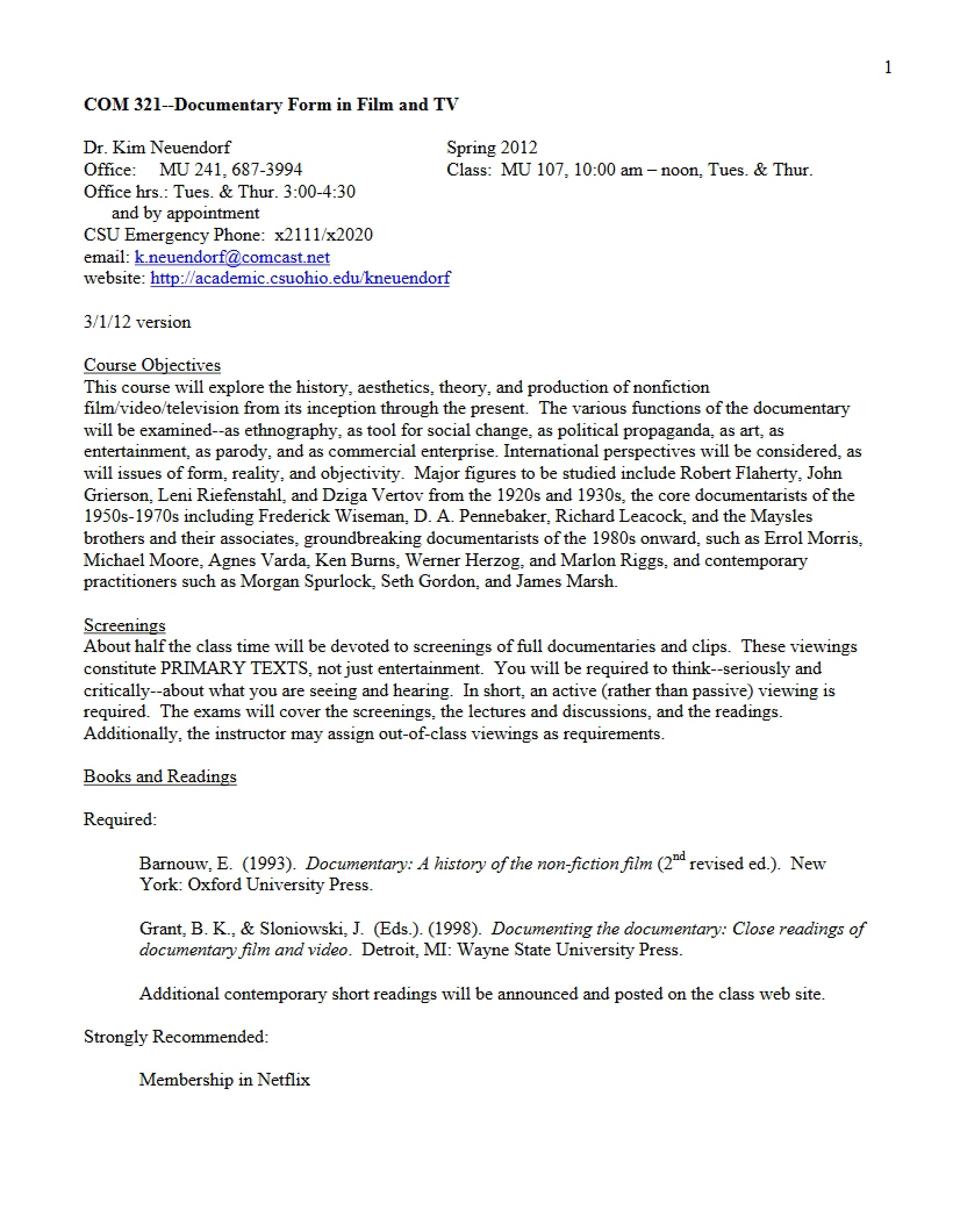 Documentary Form Syllabus
