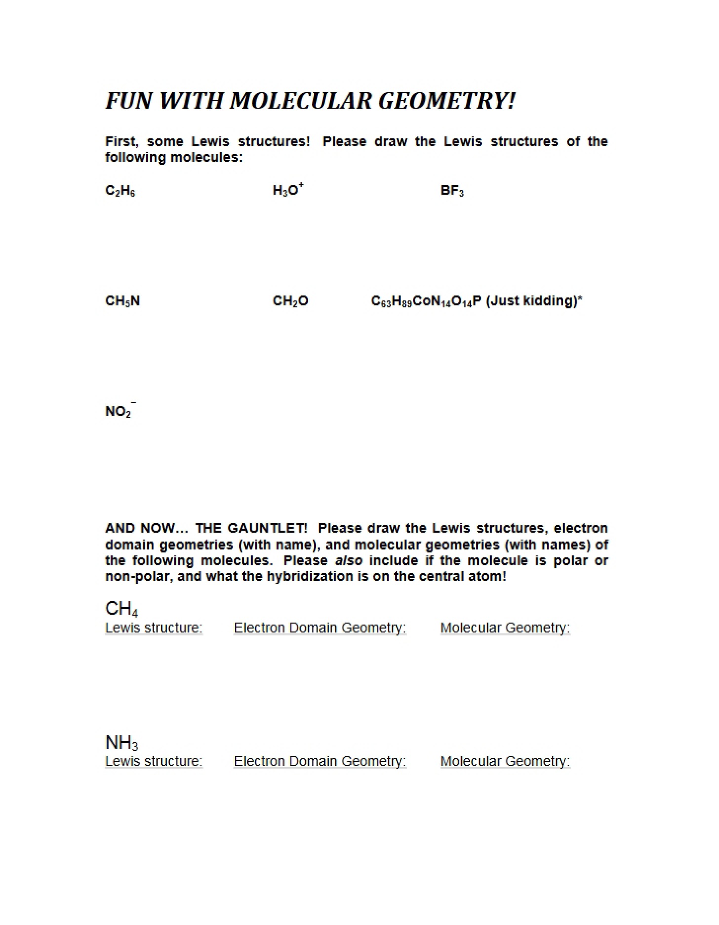 Molecular Geometry Fun Activity