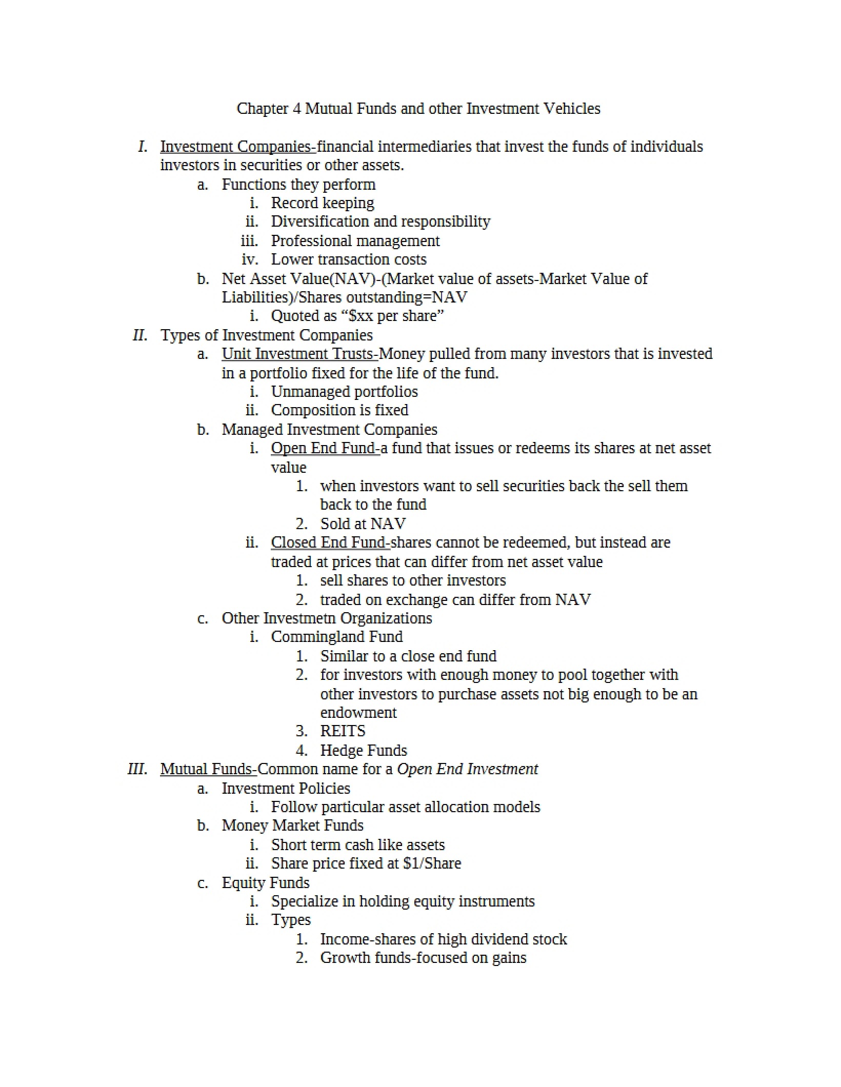 Mutual Funds - Chapter 4