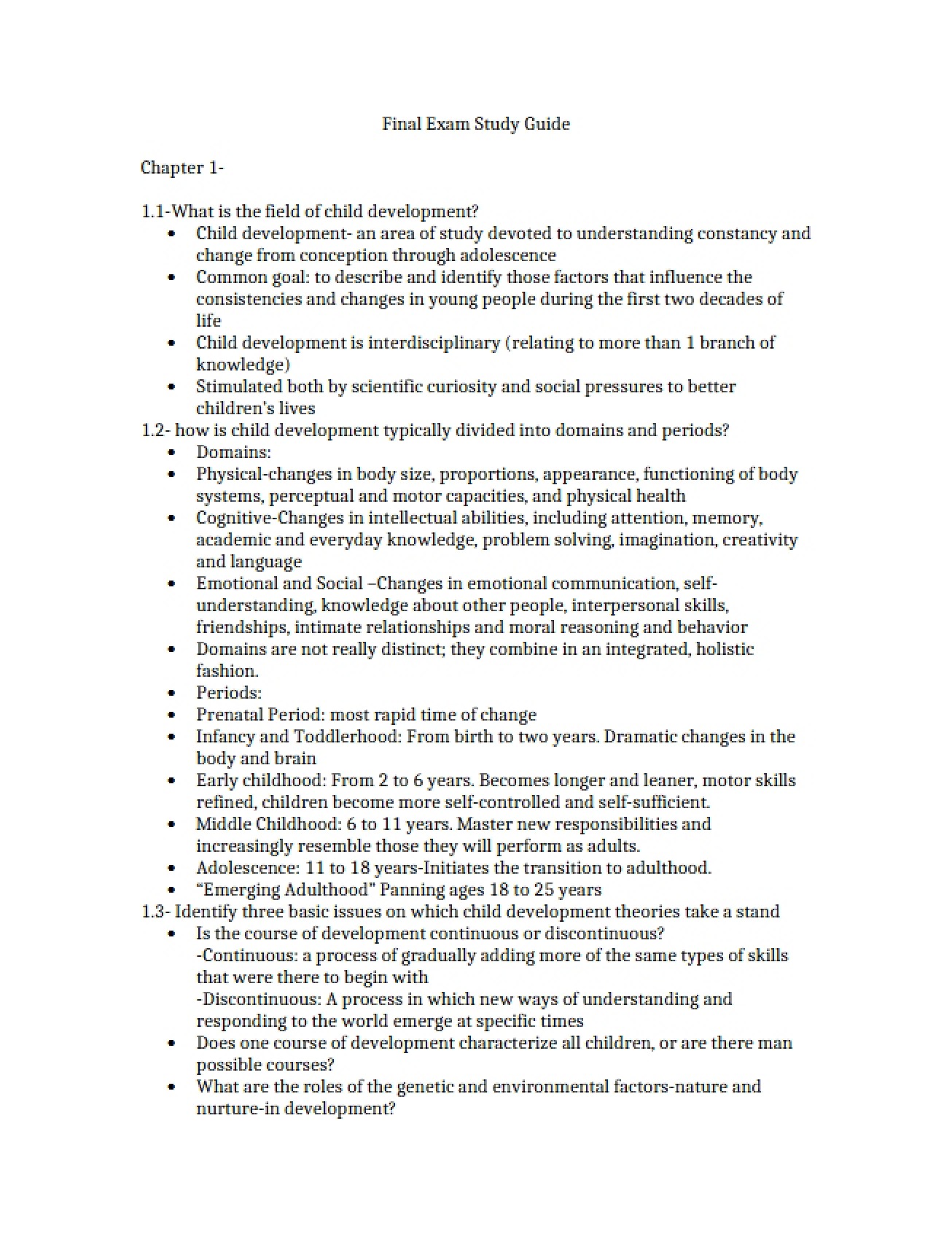 Study Materials for the Final Examination