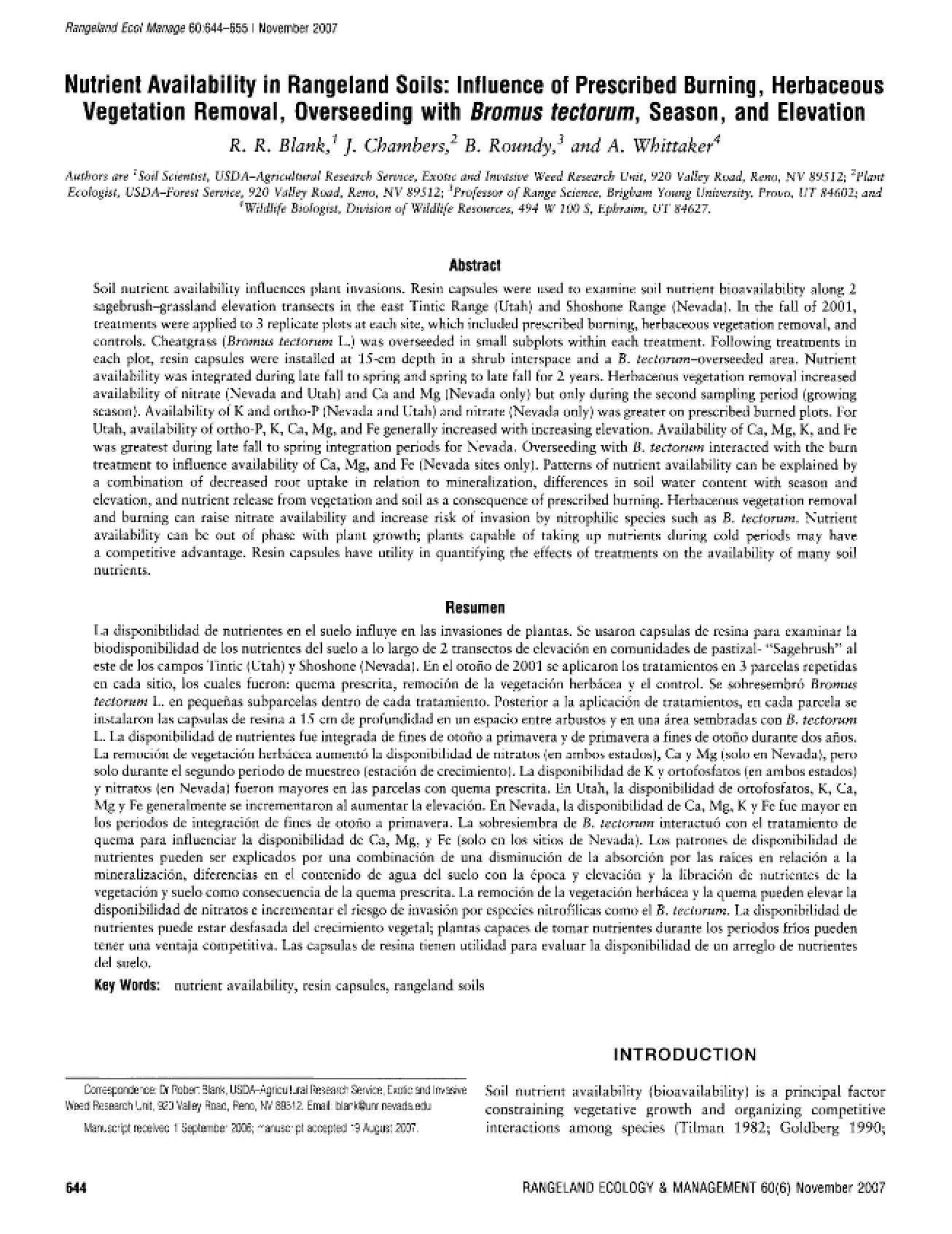 Availability of Nutrients in Rangeland Soil