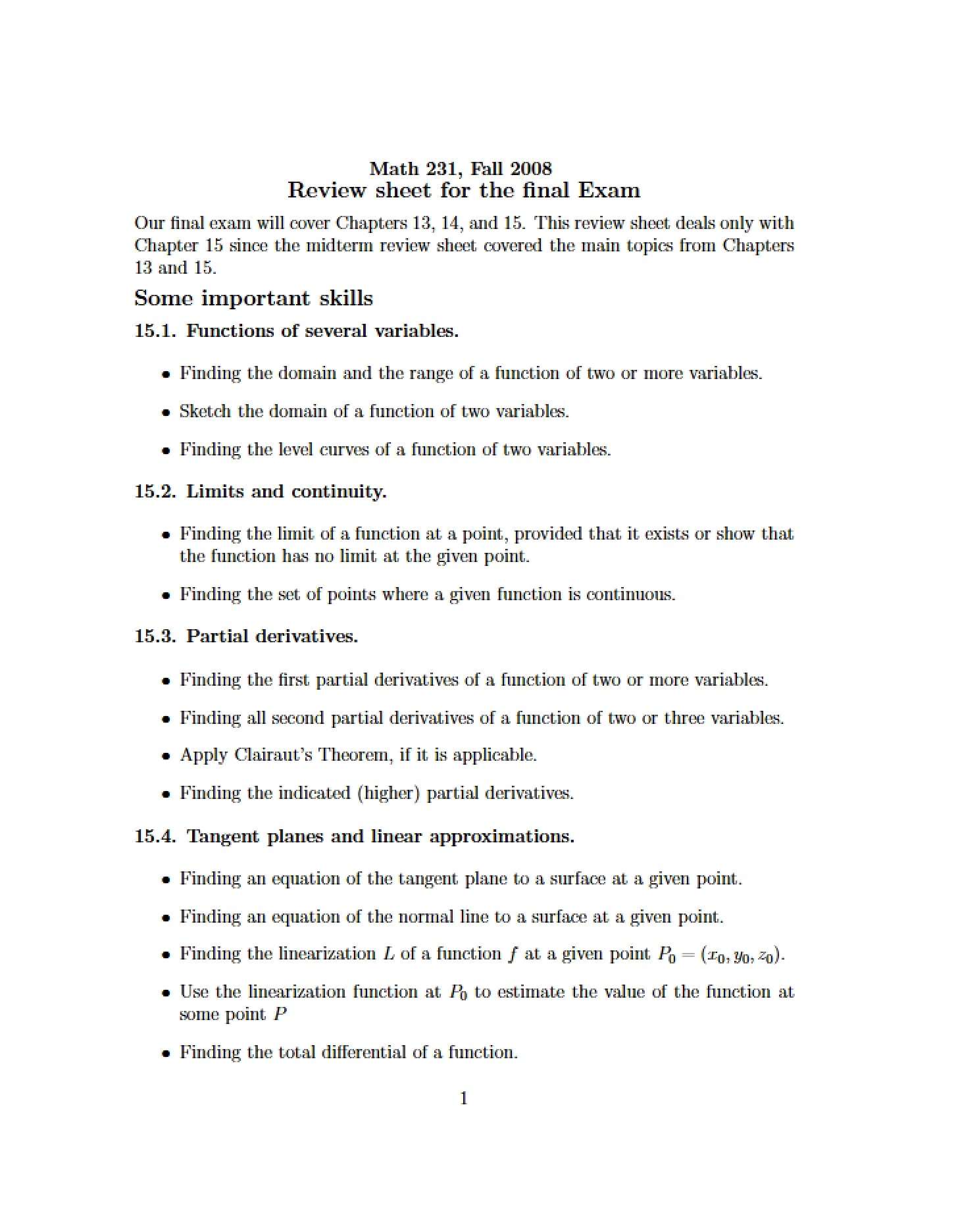 Prep Sheet for Final Assessment