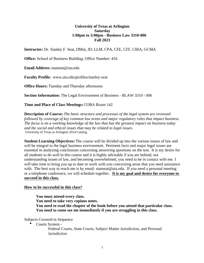 BLAW 3310 Fall 2023 Syllabus