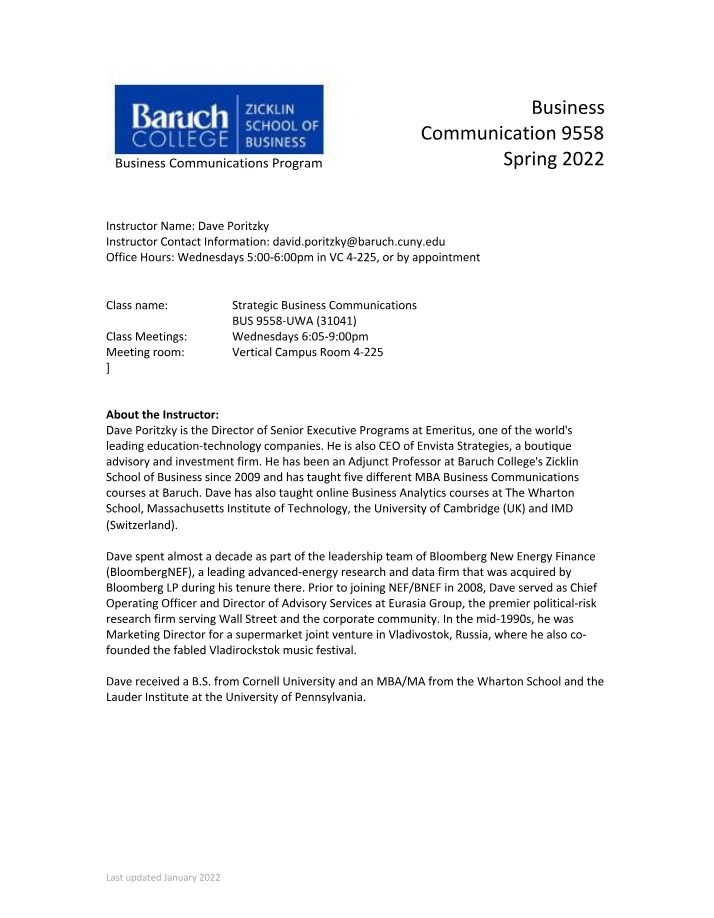 BUS 9558 Syllabus - Spring 2022