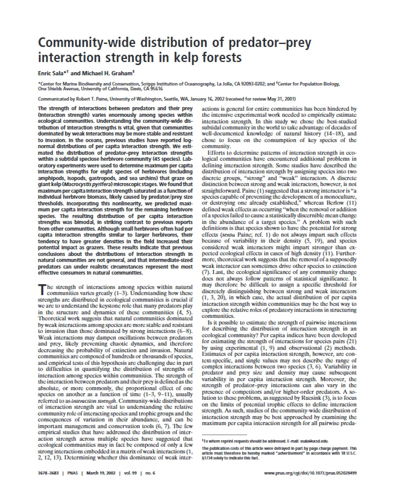 Predator-Prey Interaction Strength in Kelp Forests