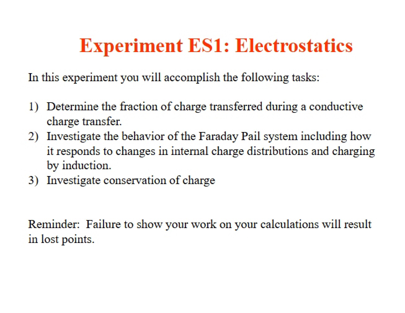Electrostatics Experiment ES1