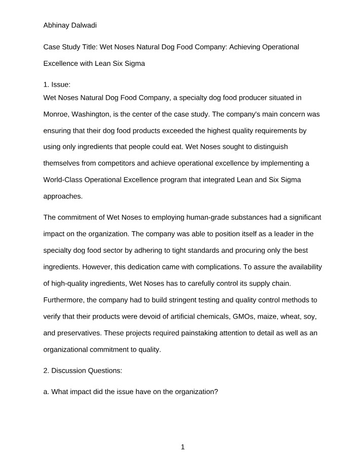 Operational Excellence with Lean Six Sigma - Wet