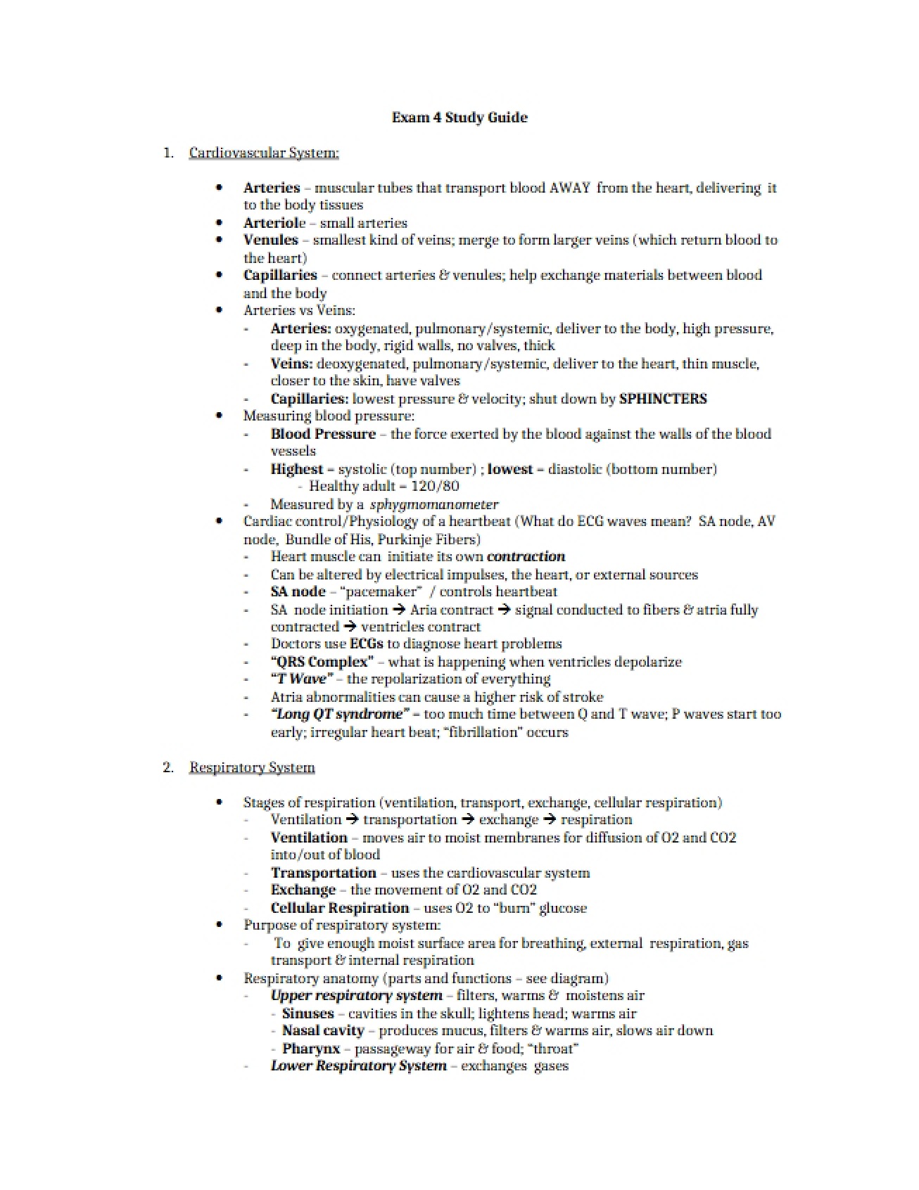 Study Guide for Fourth Exam
