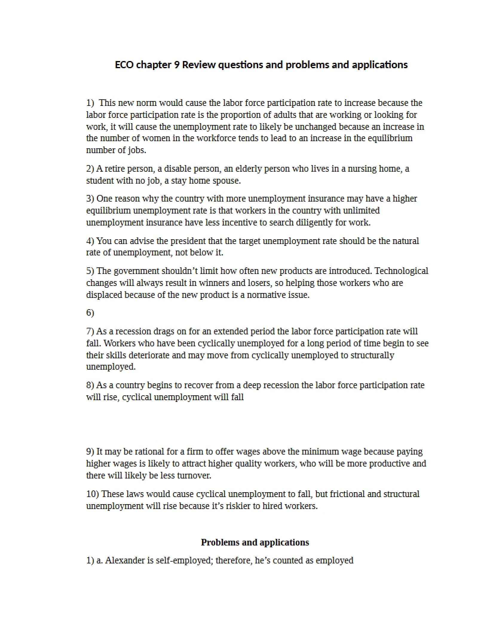 Review Questions, Problems, and Applications for Chapter Nine
