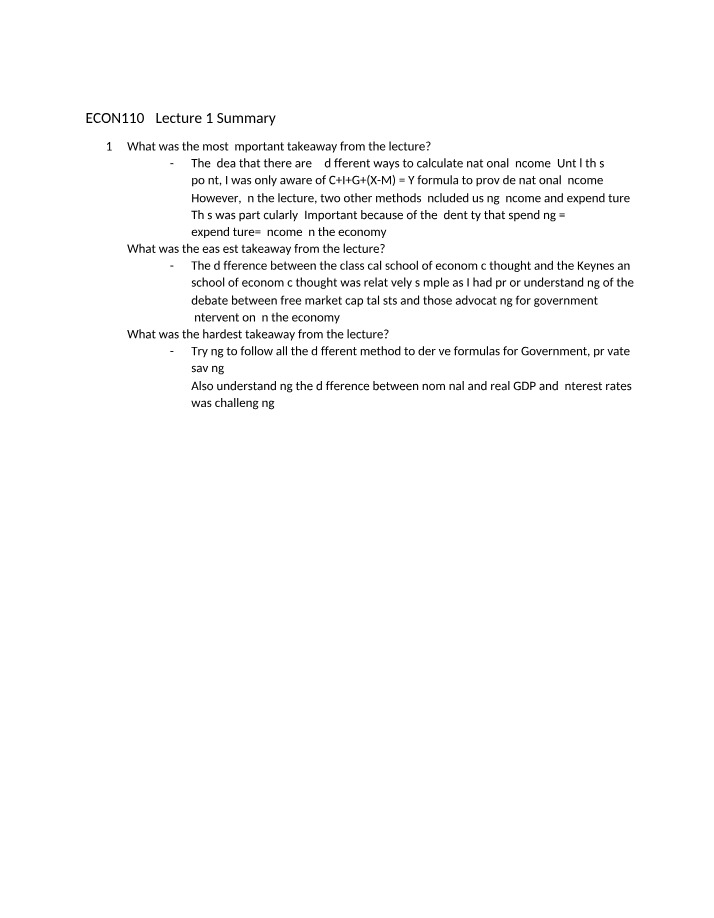 Summary for Lecture 1