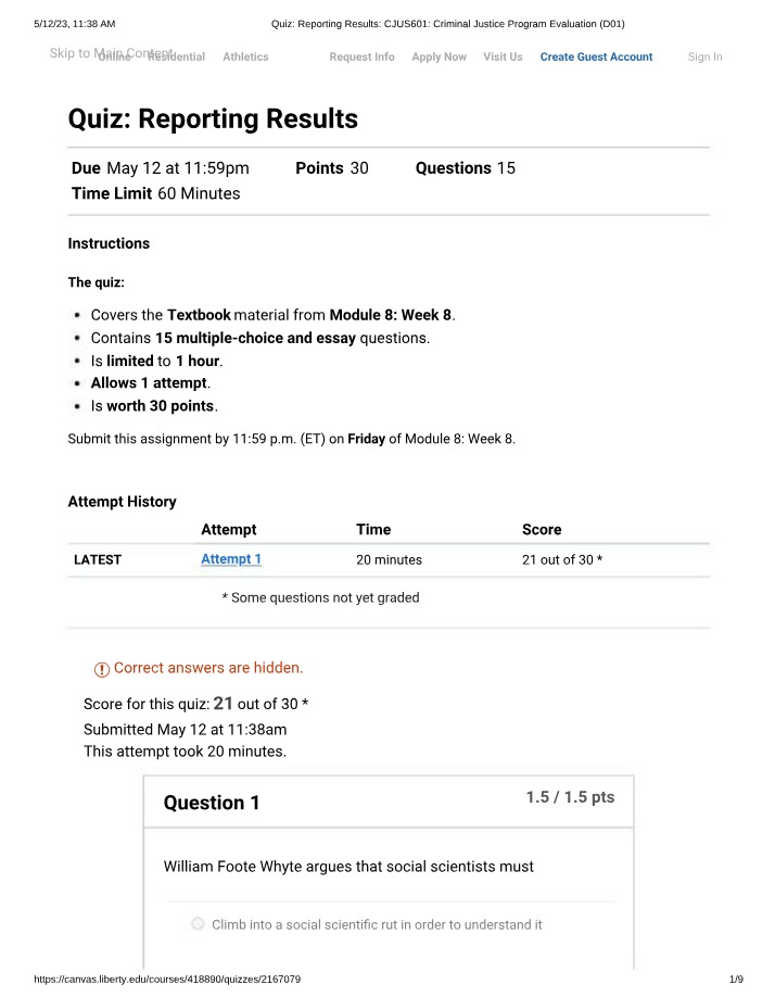 Reporting Results in Criminal Justice Program Evaluation Quiz