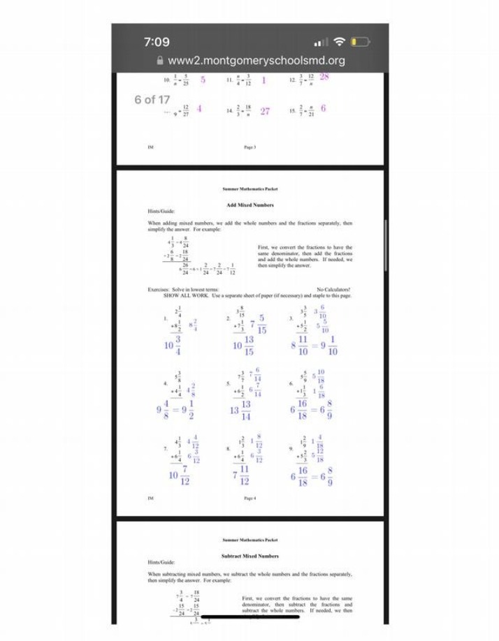 Mixed Numbers - Summer Mathematics Packet