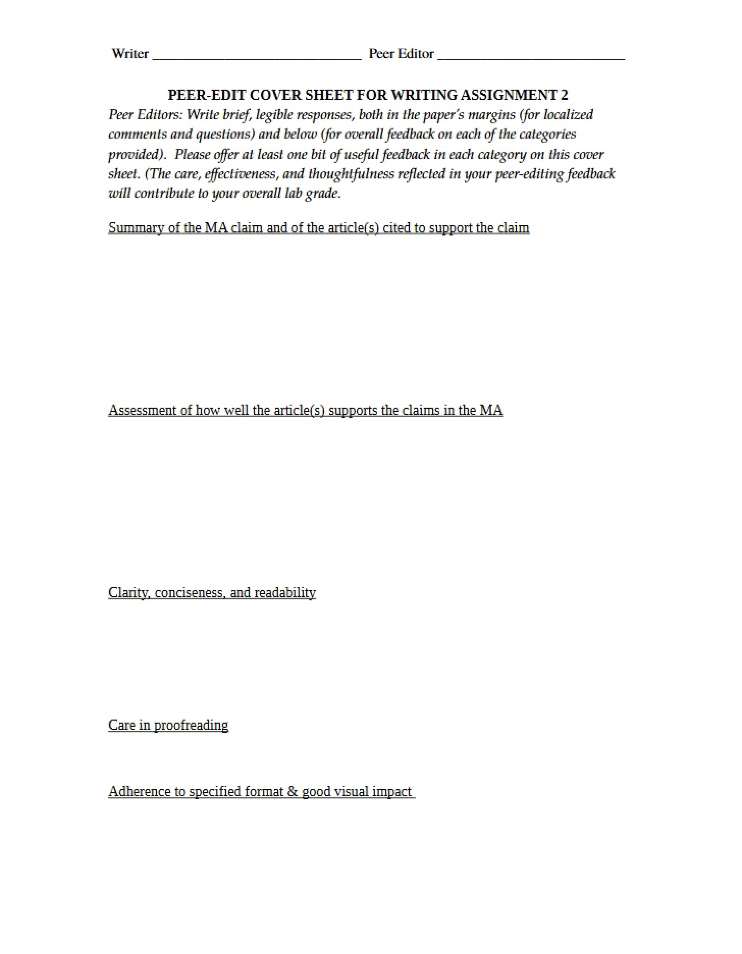 Writing Assignment 2 Peer-Edit Cover Sheet