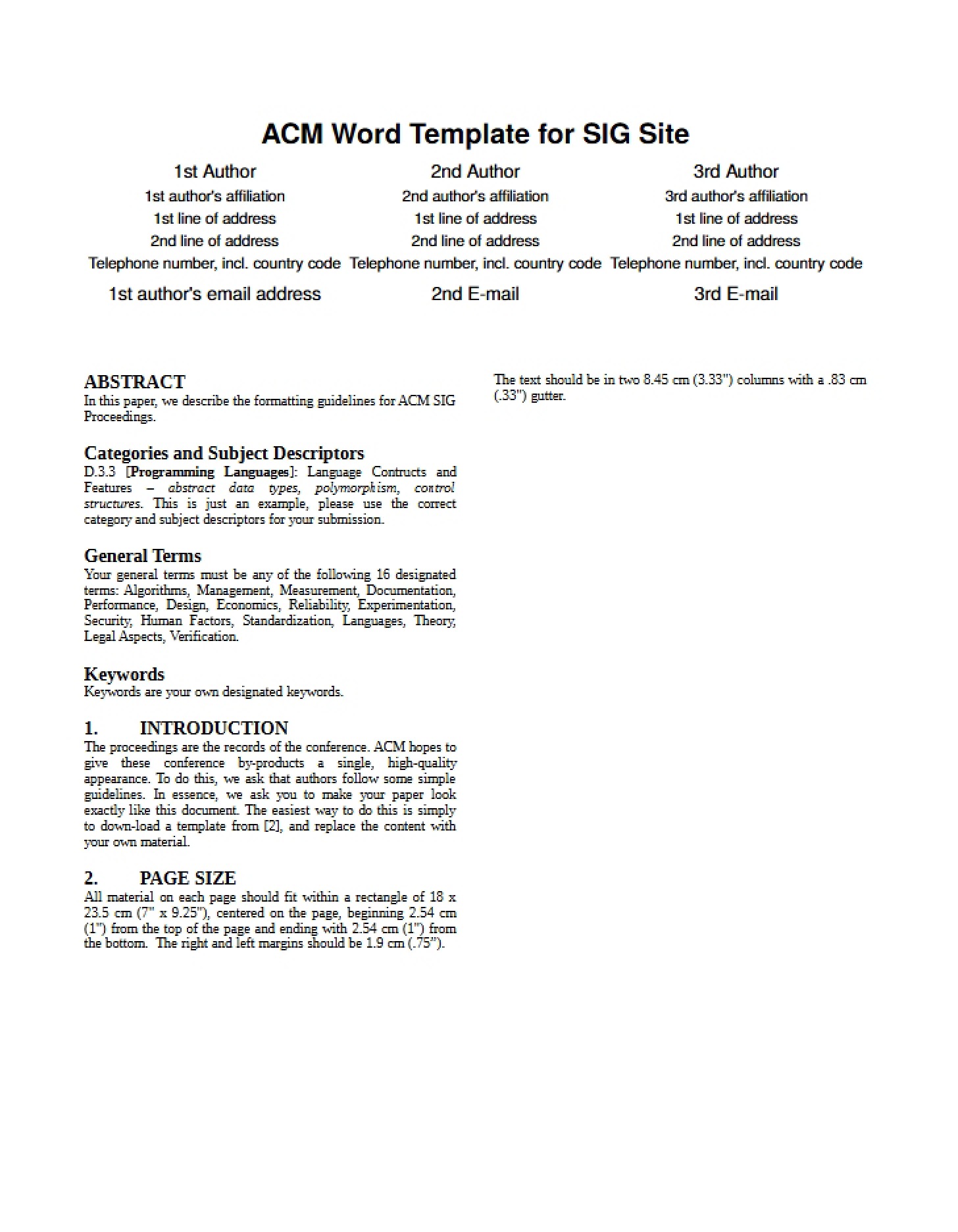 Template in Word for ACM SIG Site