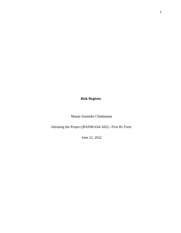 Template for Risk Register