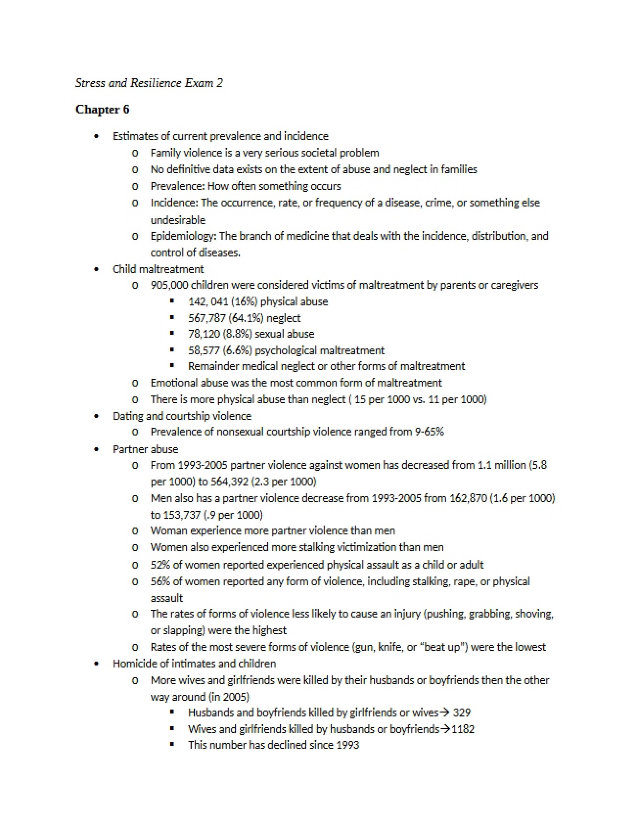Second Exam on Stress and Resilience