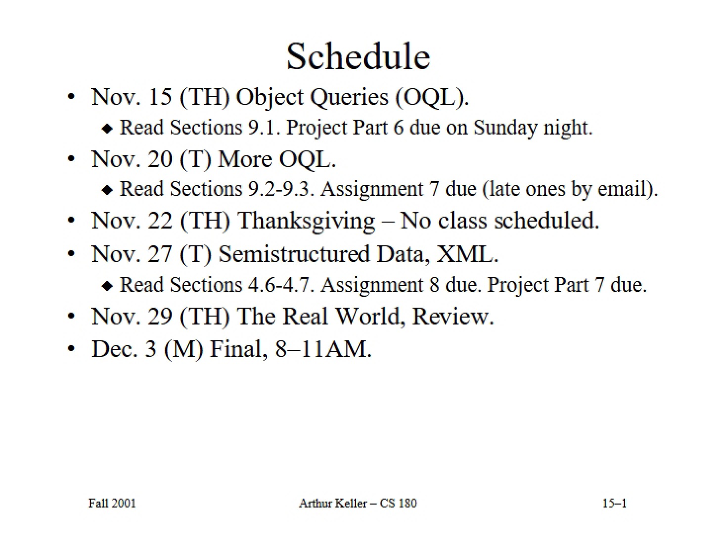 Schedule of Course