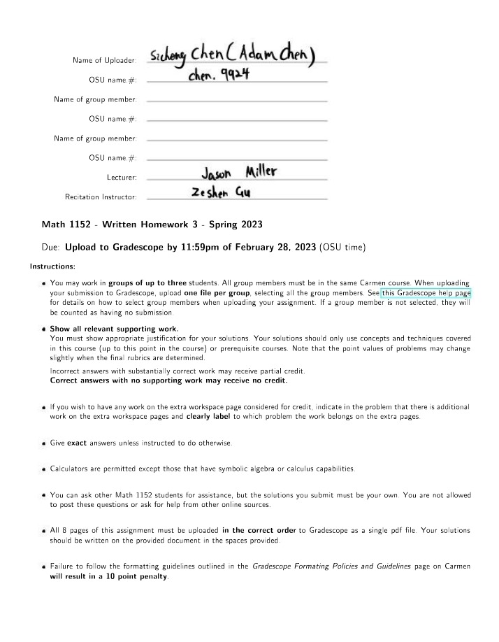 Written Homework 3 - Math 1152