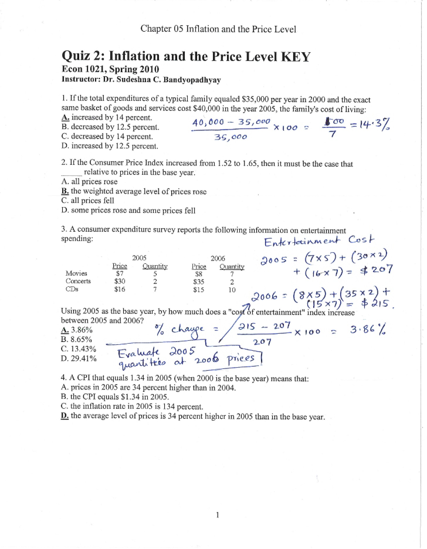 Annotated Answer Key for Second Quiz