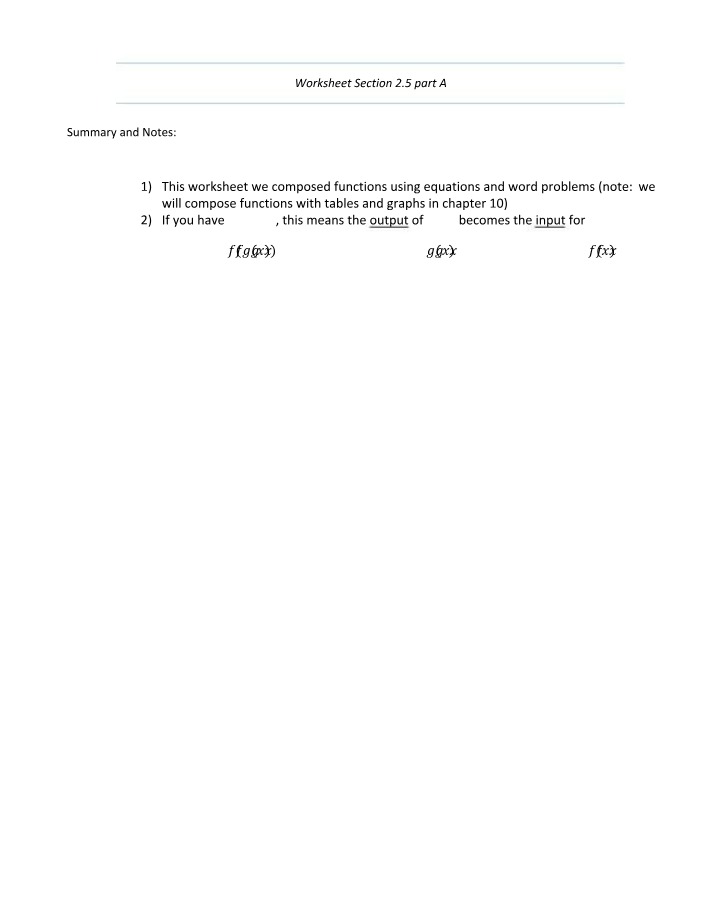 Worksheet on Function Composition