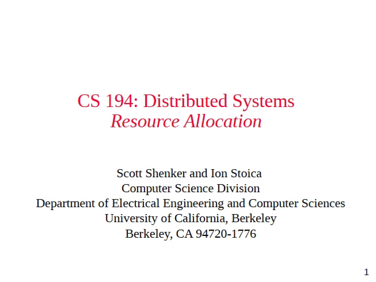 Allocation of Resources