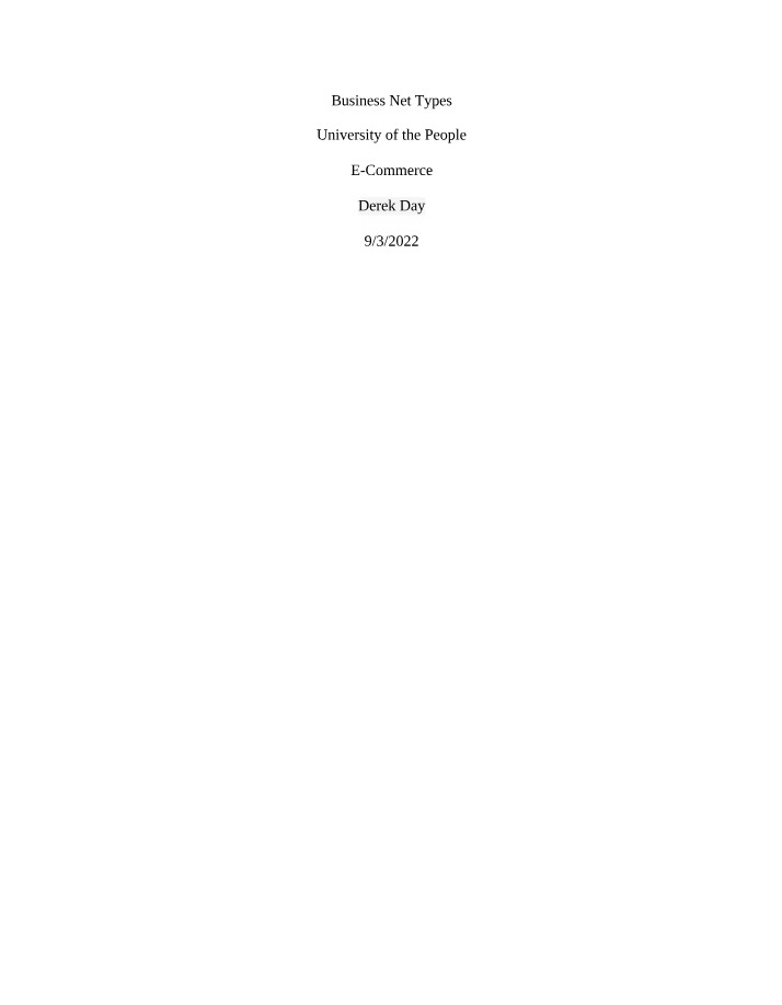 E-Commerce Analysis - Business Net Types