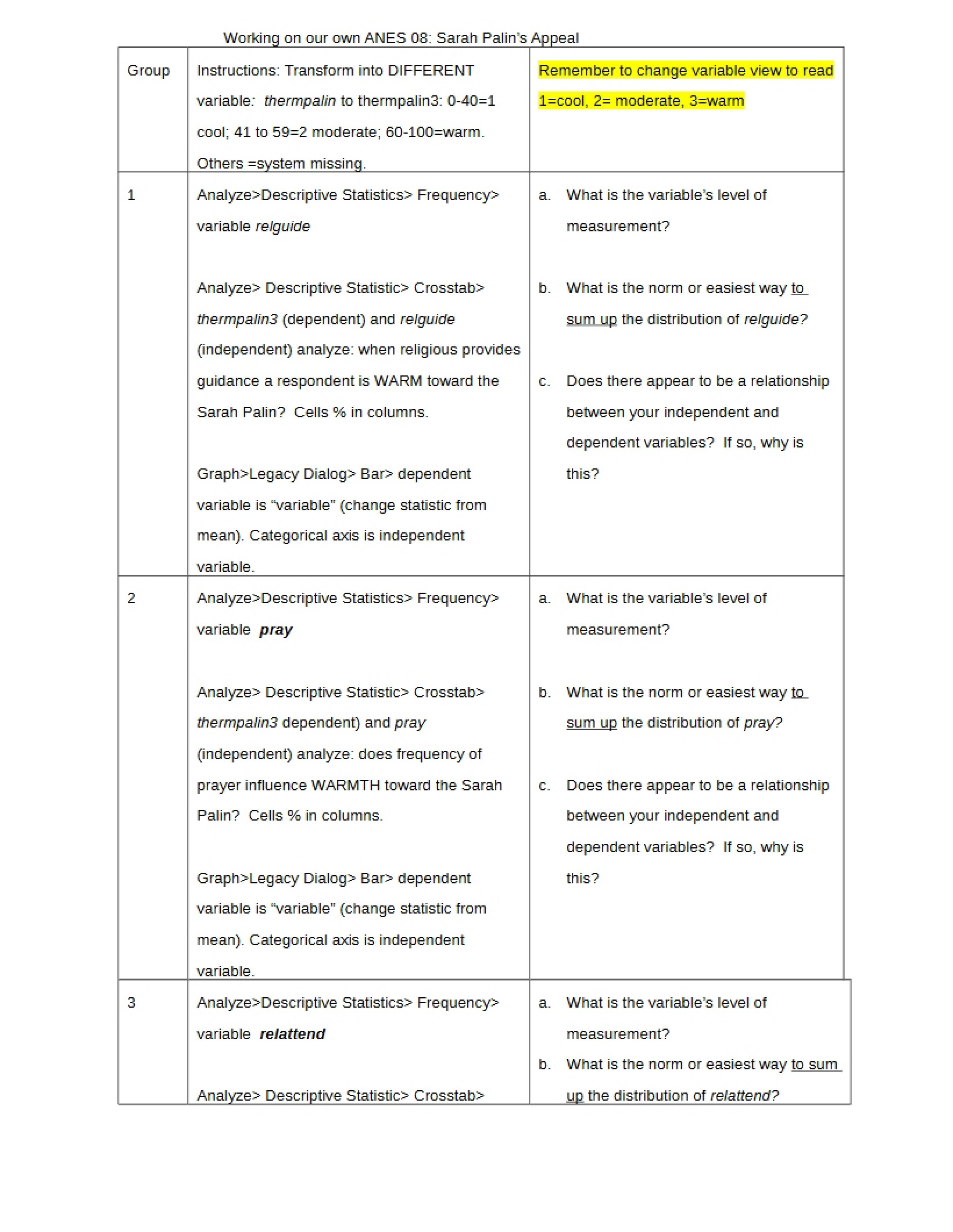 Research Methods Exercise One