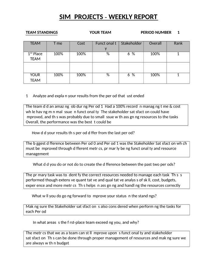 Weekly Simulation Report