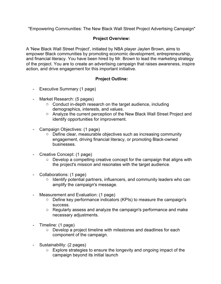 BWS Project - Overview and Outline