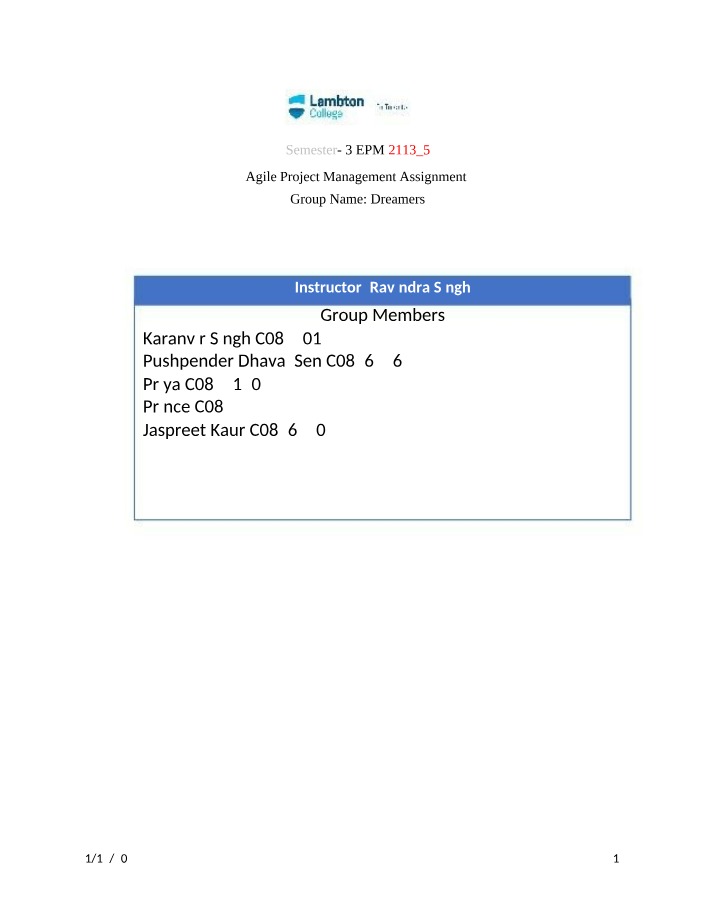 Assignment for Agile Project Management