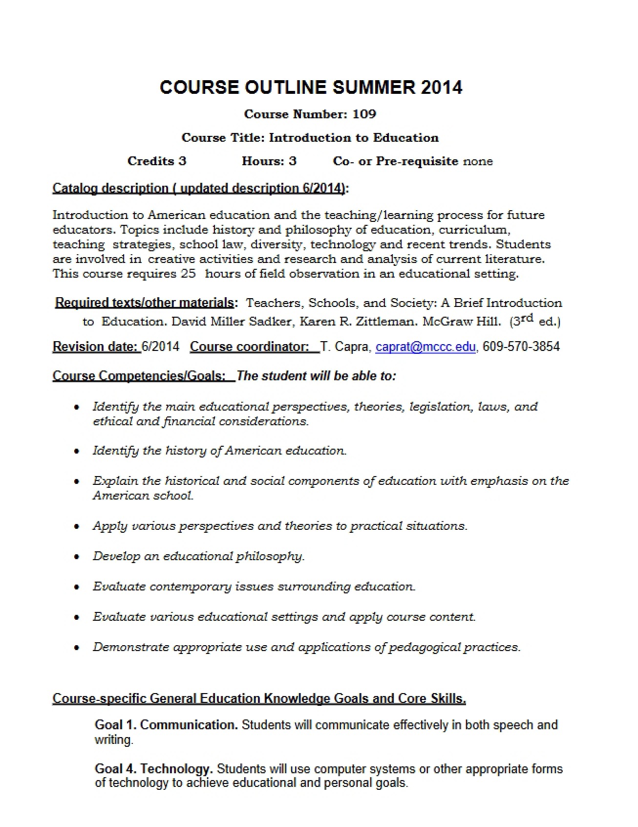 Syllabus Introduction to Education