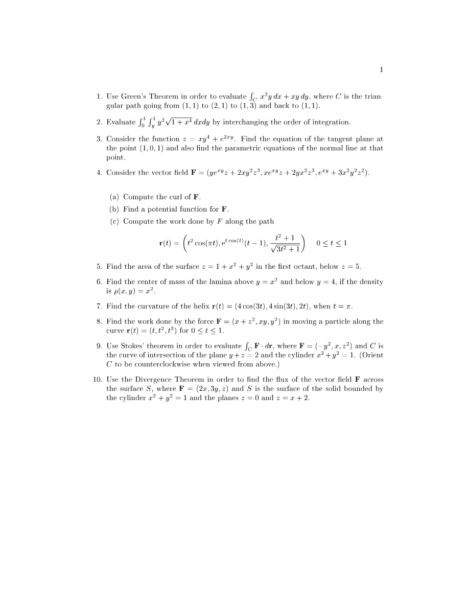 Vector Calculus Practice Problems