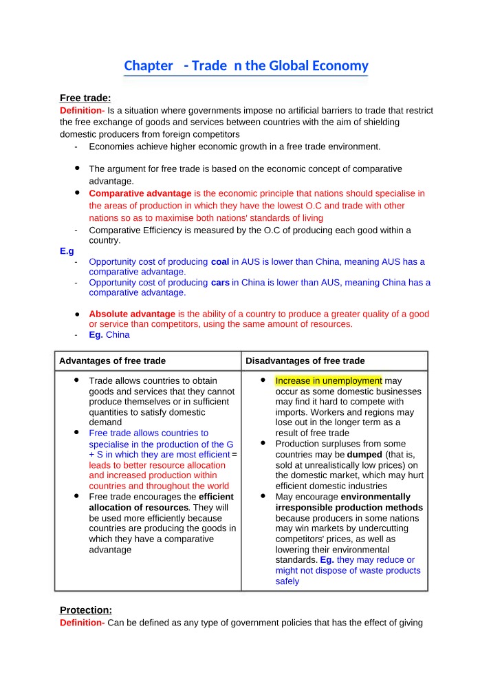 Trade in the Global Economy - Chapter 2
