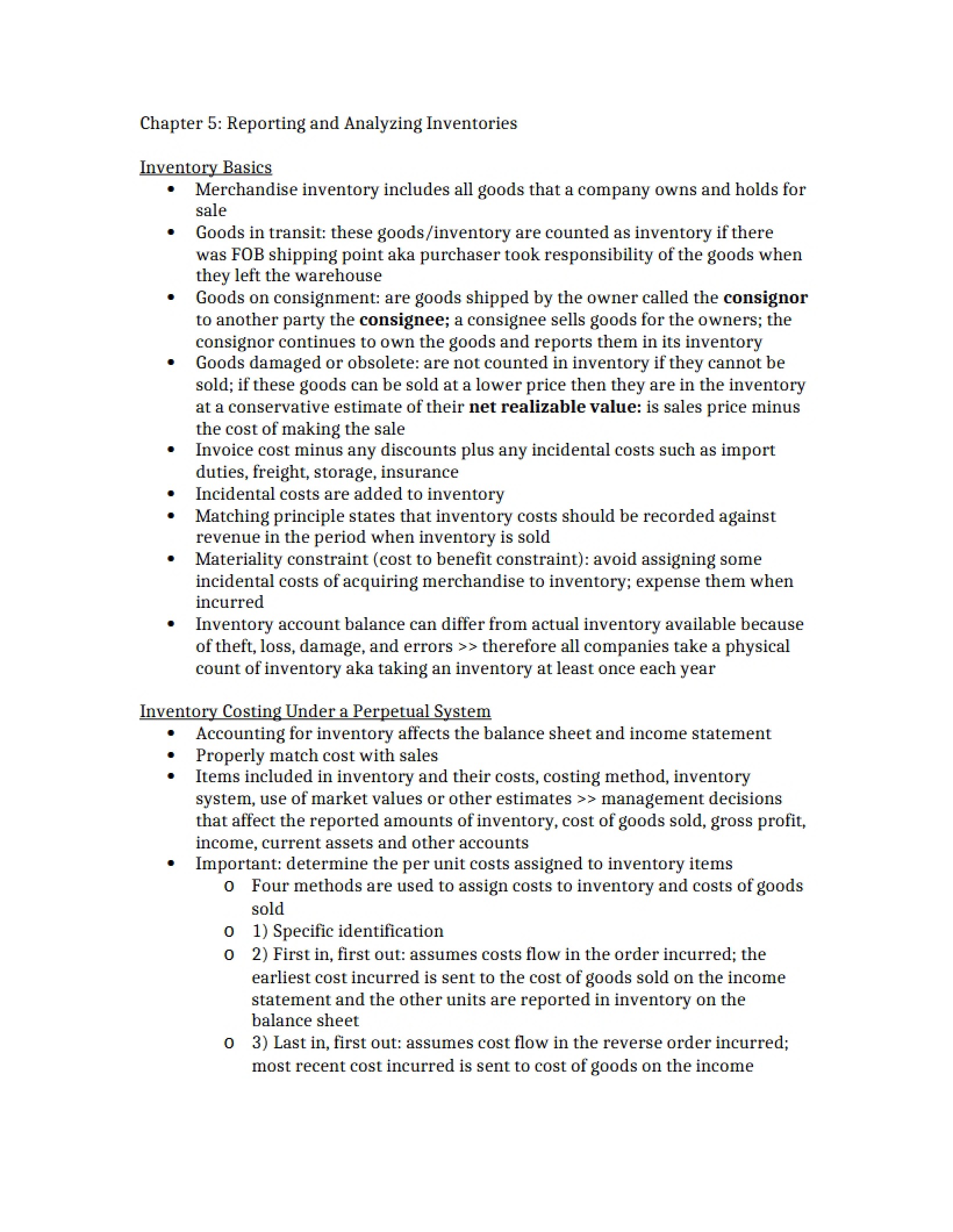 Reporting and Analyzing Inventories Chapter 5
