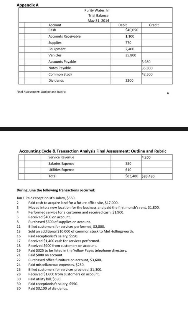Accounting Cycle and Transaction Analysis - Final Assessment