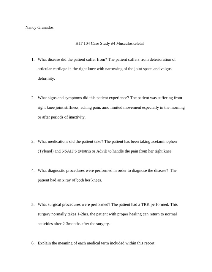 Musculoskeletal Case Study #4 (HIT 104)