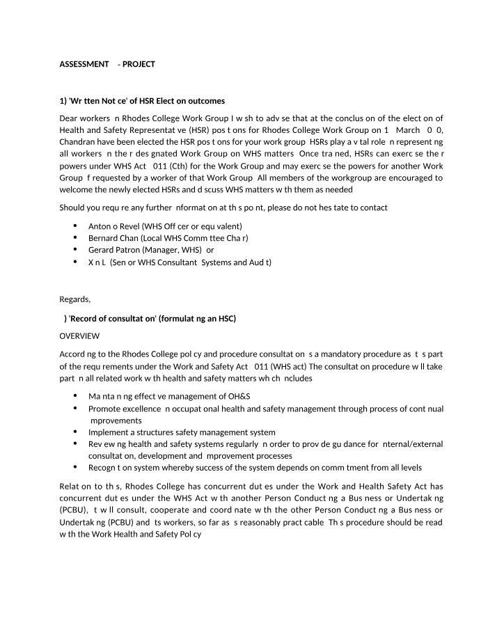 Workplace Health and Safety Consultation Procedures